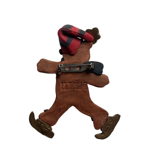 Vintage Teddy Bear Christmas Brooch Pins Lot of 2 Ice Skating Gibson Greetings - Picture 3 of 9